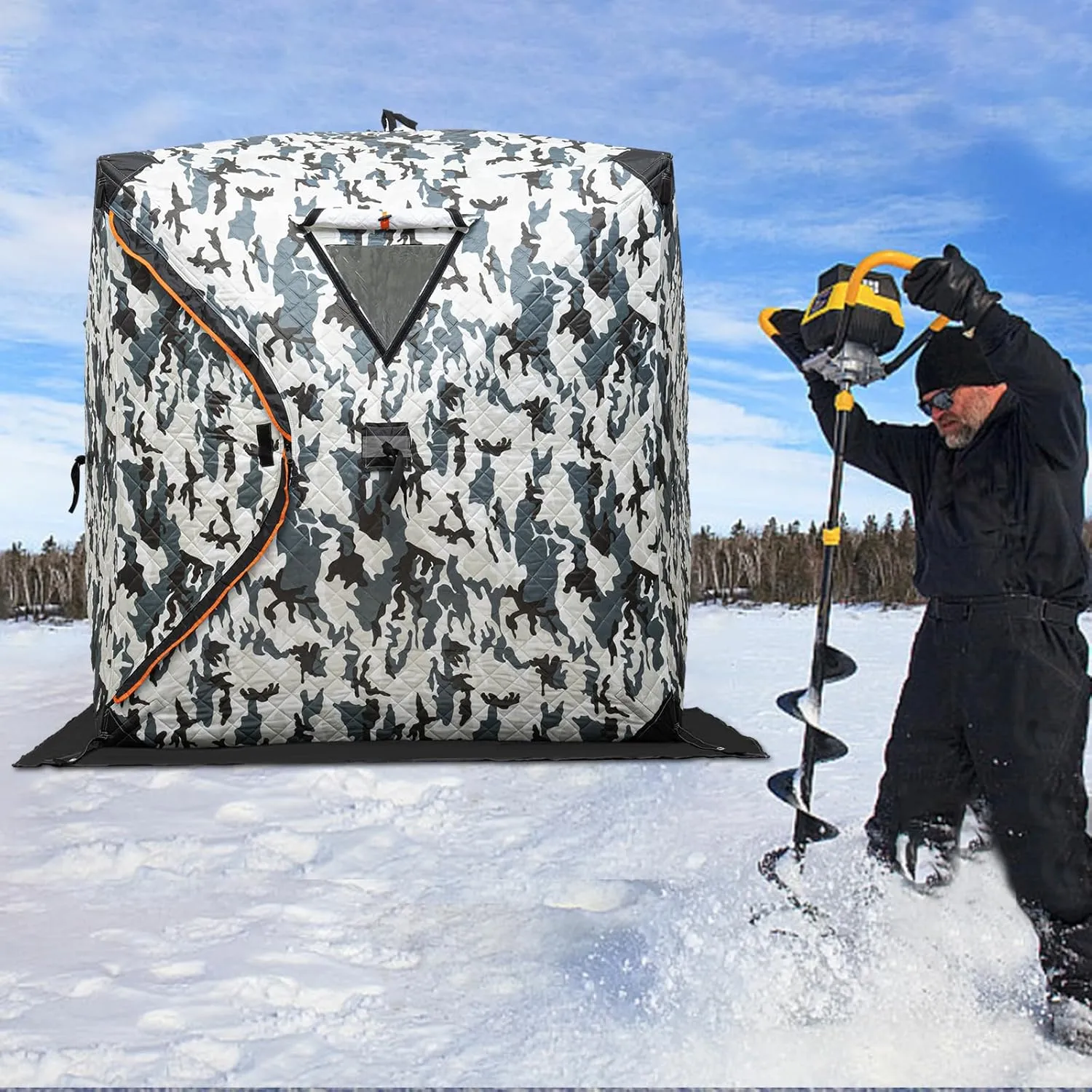 1-2 Person Ice Fishing Tent, Portable Insulated Ice Fishing Shelter, Foldable Thermal Ice Fishing Shanty with Handbag, Outdoor Square Freestanding Carp Tent for Ice Fishing Winter Fishing