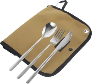 1 Set Camping Cutlery Kit Picnic Utensils Mesh Bag Portable Camping Accessories Folding Tableware Organizer