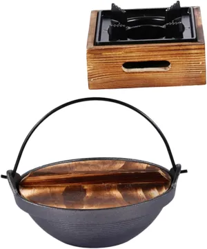 1 Set Japanese Style Cast Iron Sukiyaki Soup Pot with Lid Portable Cooking Pot for Outdoor Meals Quick Heat Distribution Multipurpose Use