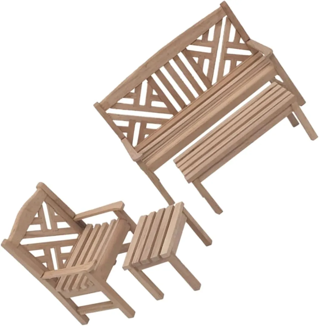 1 Set Scale Wooden Dollhouse Furniture Kit for Outdoor Garden Includes Long Table Stool Chair and Double Seat Creative Play