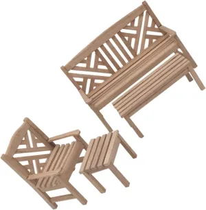 1 Set Scale Wooden Dollhouse Furniture Kit for Outdoor Garden Includes Long Table Stool Chair and Double Seat Creative Play