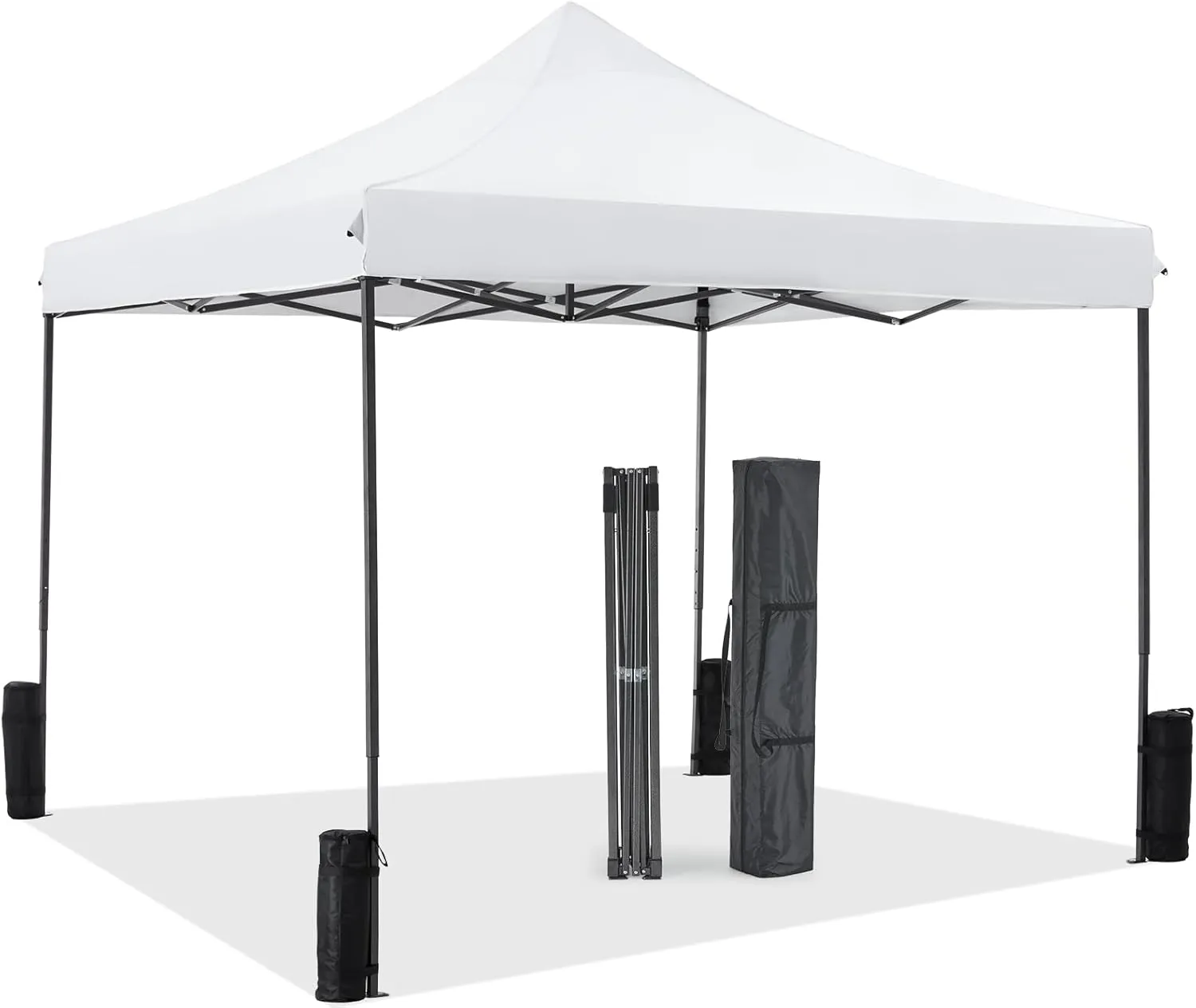 10 x 10ft Pop Up Canopy Tent Easy Setup Outdoor Shade Instant Portable Sun Shelter Canopy Tent for Parties Camping Beach,White