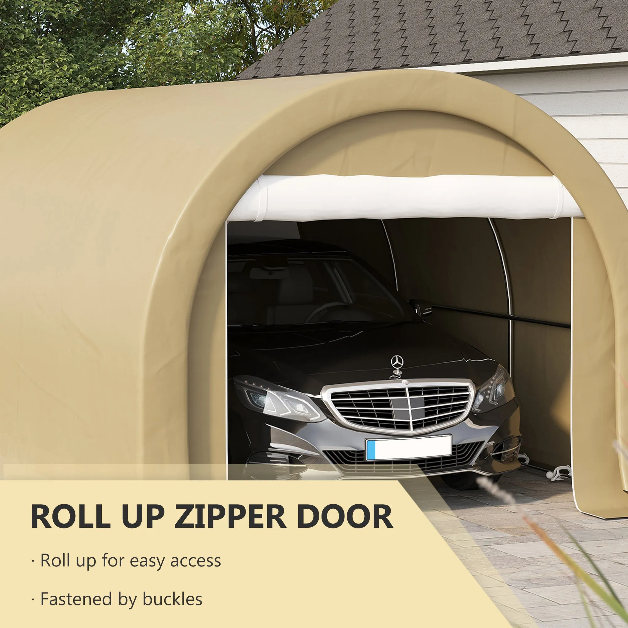 10' x 16' Heavy-Duty Carport with Zippered Door & UV-Resistant Canopy, Beige