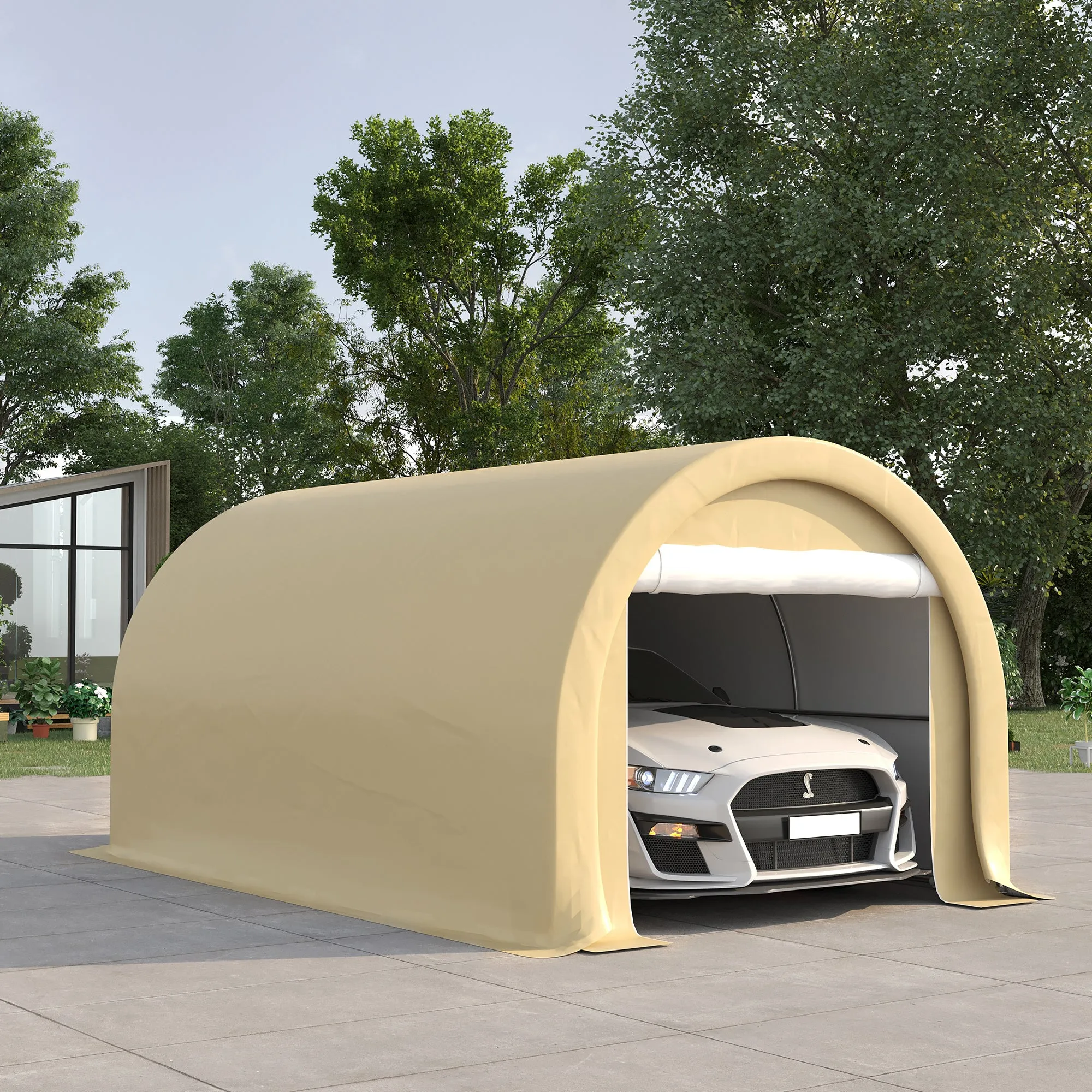 10' x 16' Heavy-Duty Carport with Zippered Door & UV-Resistant Canopy, Beige