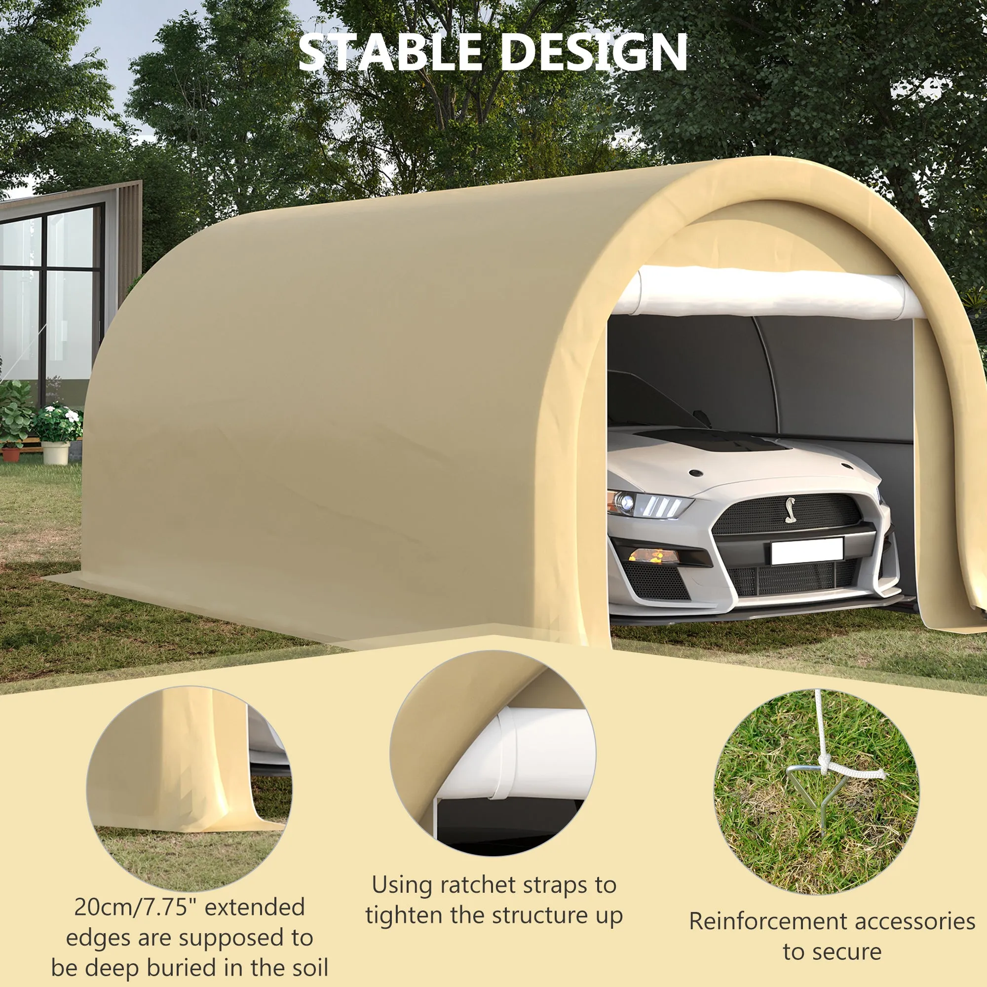 10' x 16' Heavy-Duty Carport with Zippered Door & UV-Resistant Canopy, Beige