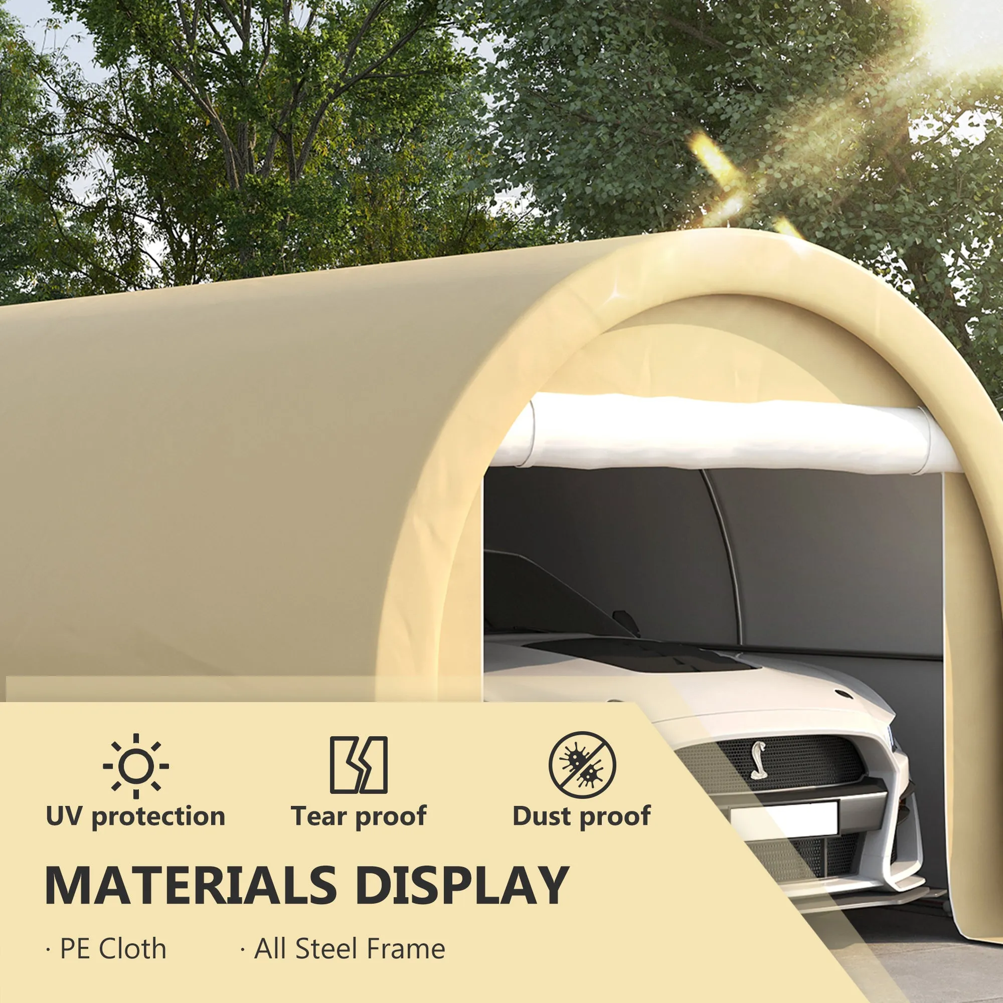 10' x 16' Heavy-Duty Carport with Zippered Door & UV-Resistant Canopy, Beige