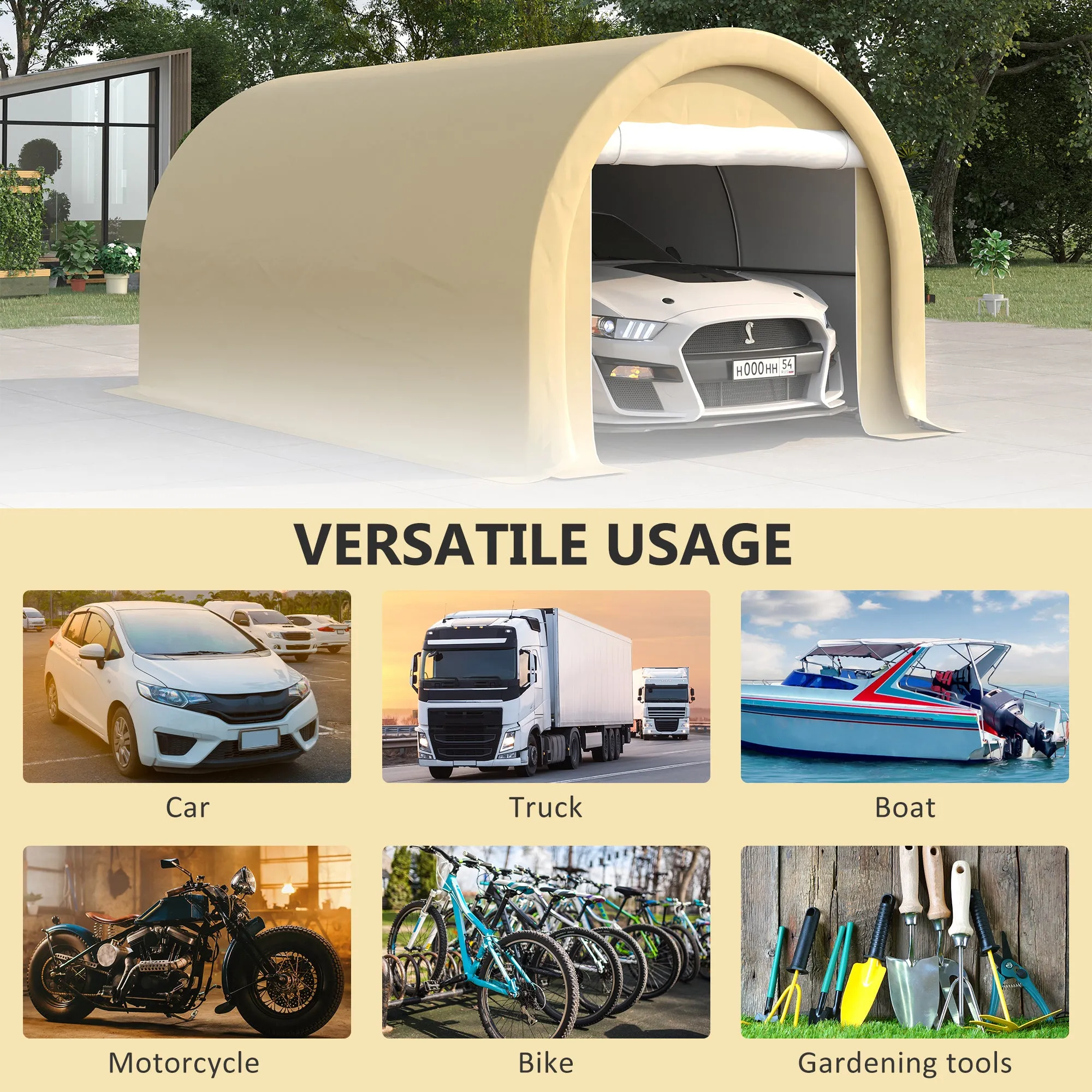 10' x 16' Heavy-Duty Carport with Zippered Door & UV-Resistant Canopy, Beige