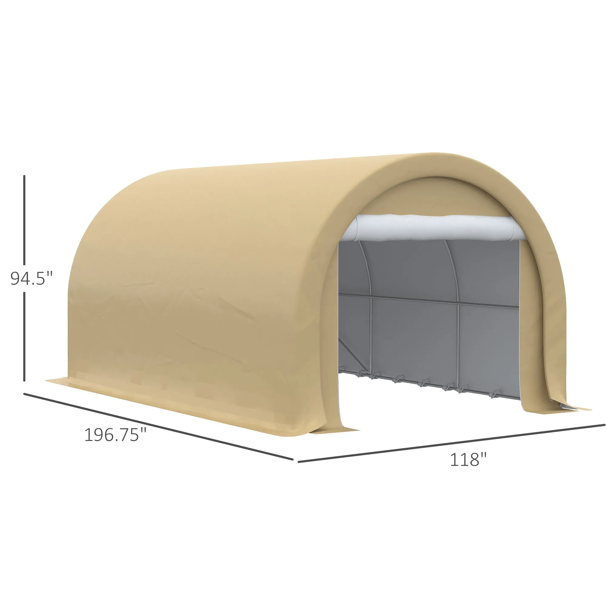 10' x 16' Heavy-Duty Carport with Zippered Door & UV-Resistant Canopy, Beige
