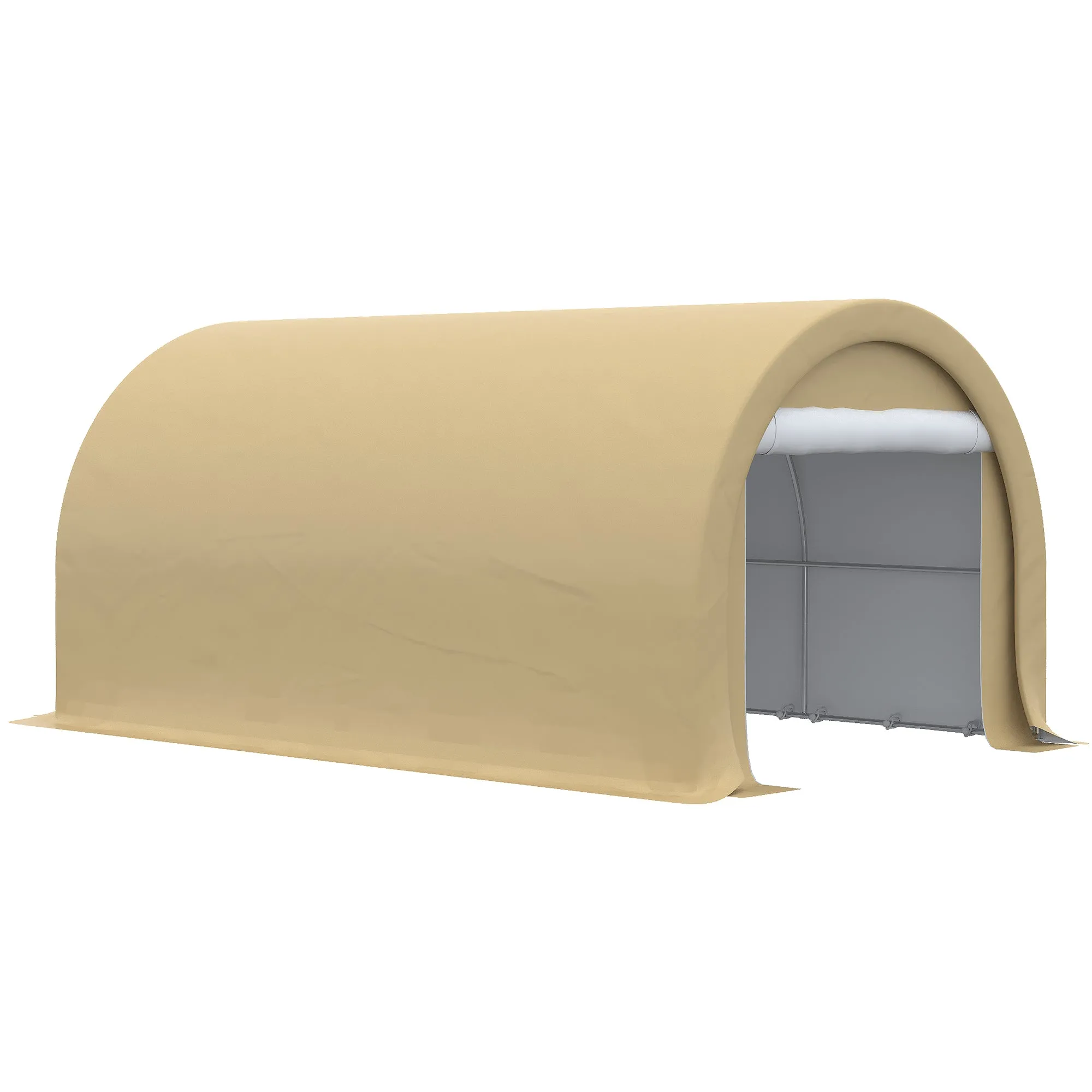 10' x 16' Heavy-Duty Carport with Zippered Door & UV-Resistant Canopy, Beige