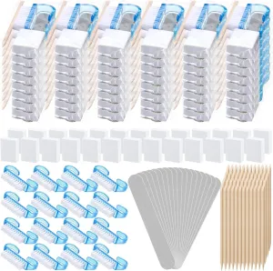 100 Sets Professional Disposable Manicure Kit Basics 4 Piece Nail Kit Wood Nail File 100/180 Grit, Mini Buffer 80/100 Grit, Wood Stick and Handle Grip Brush Gifts (Blue)