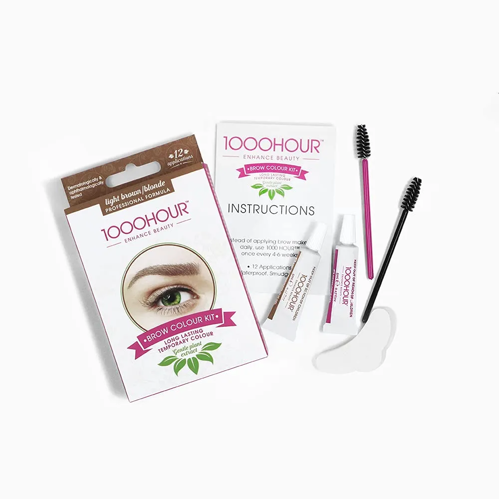 1000 Hour Professional Formula Brow Color Kit - Defined Brows with a Long-Lasting Formula with Eyebrow Mascara - Brow Gel for BROWS ONLY that Last Up To 6 Weeks with 12 Applications - Light Brown