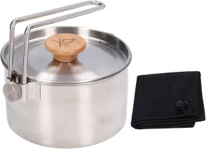 1000ml Camping Pot, Stainless Steel Portable Outdoor Tea Coffee Pot with Detachable Handle for Picnic Hiking