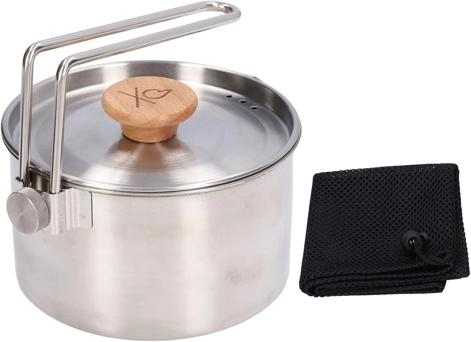 1000ml Camping Pot, Stainless Steel Portable Outdoor Tea Coffee Pot with Detachable Handle for Picnic Hiking