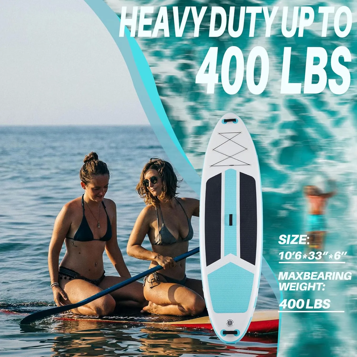 10'6x33'' Extra Wide Inflatable Paddle Board, 400lb Capacity Stand Up Paddle Board for Adults, Stable Inflatable Sup Yoga Board, All Skill Levels, 2Pcs Paddle & Carry Bag, 1 Repair Kit