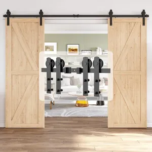 10ft Heavy Duty Sturdy Sliding Barn Door Hardware Kit, Double Door-Smoothly and Quietly, Easy to Install and Reusable - Fit 1 3/8-1 3/4" Thickness & 30" Wide Door Panel, Black(I Shape Hanger)