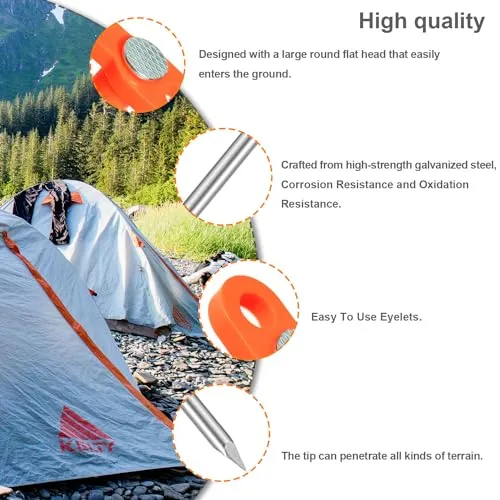 10PCS 7" Tent Stakes Heavy Duty Camping Tent Stakes w/ Sleeve