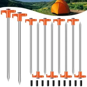 10PCS 7" Tent Stakes Heavy Duty Camping Tent Stakes w/ Sleeve
