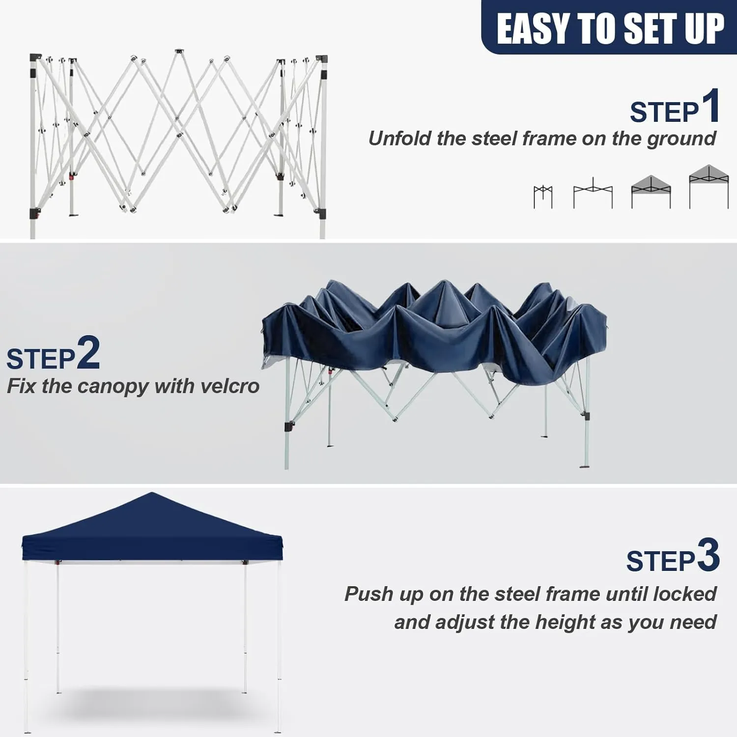 10x10 Pop Up Canopy Tent, Instant Shade Tent, Easy to Set Up Outdoor Canopy, Portable Gazebo Shelter for Beach, Events, Parties, Camping, Dark Blue