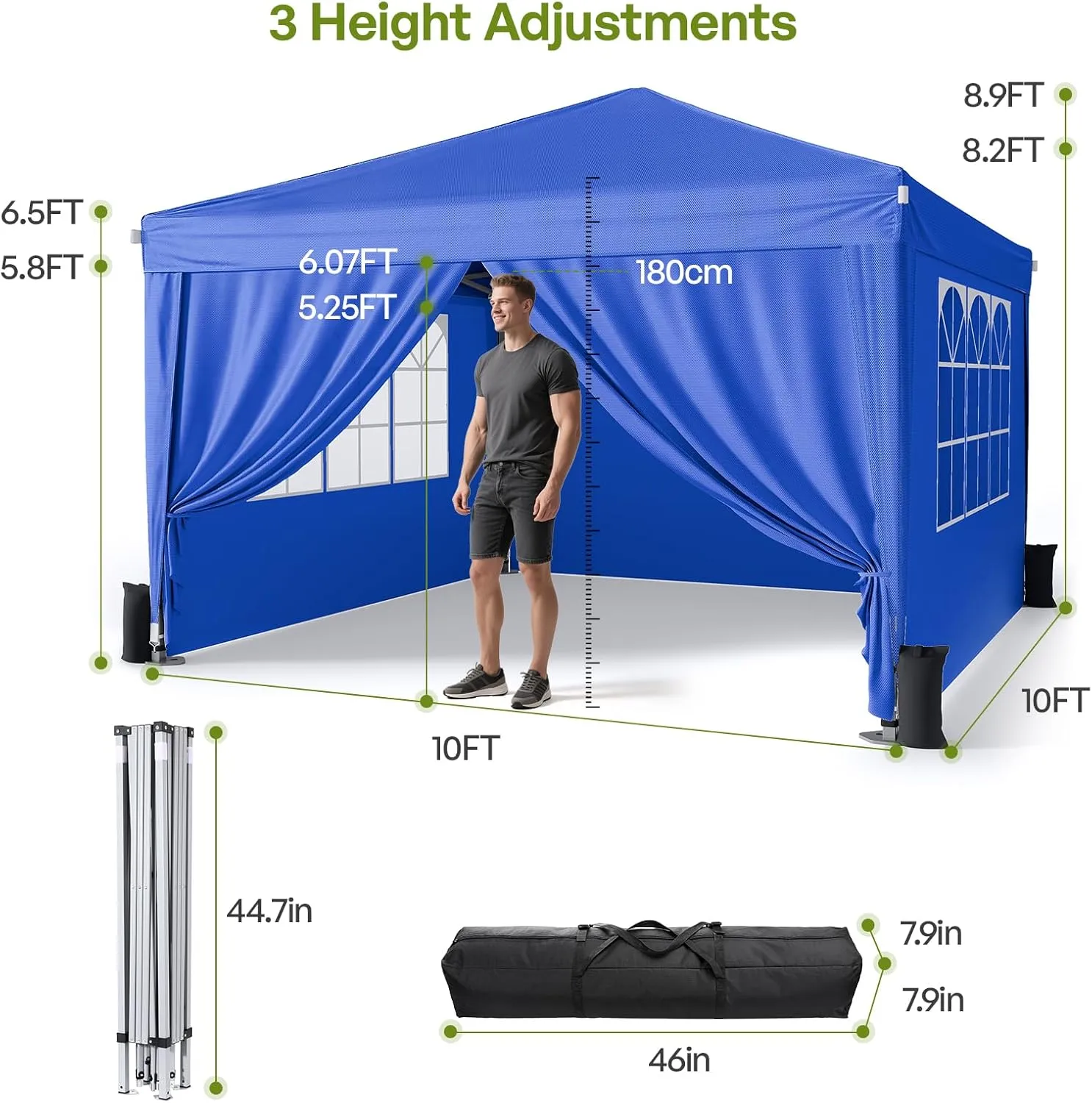 10x10 Pop Up Canopy with Sidewalls, Outdoor Instant Canopy Tent with Carry Bag for Commercial Events, Camping, Backyard Parties - Blue