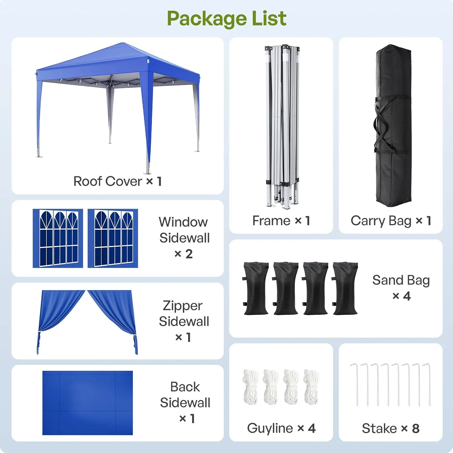 10x10 Pop Up Canopy with Sidewalls, Outdoor Instant Canopy Tent with Carry Bag for Commercial Events, Camping, Backyard Parties - Blue