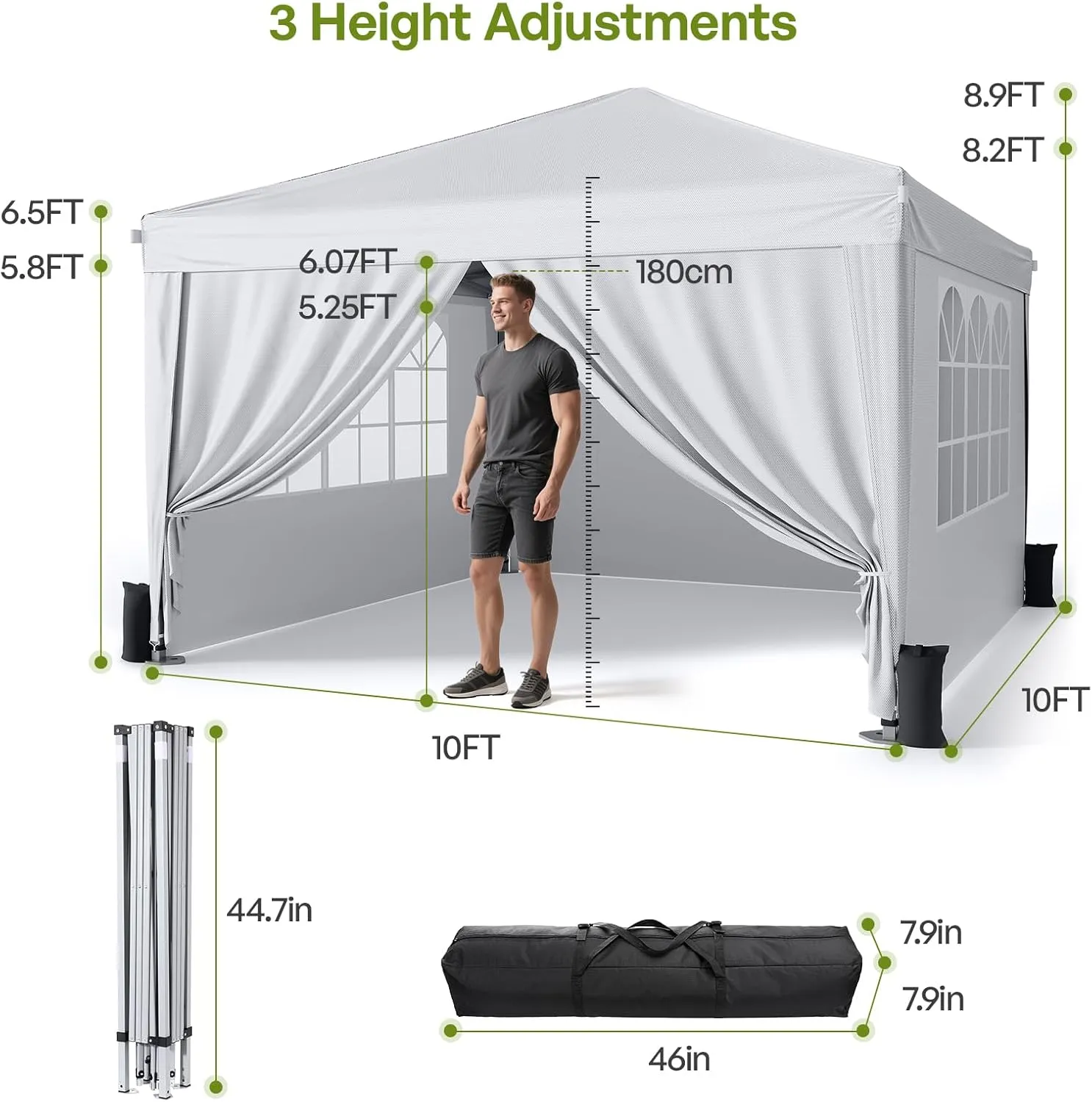 10x10 Pop Up Canopy with Sidewalls, Outdoor Instant Canopy Tent with Carry Bag for Commercial Events, Camping, Backyard Parties - White