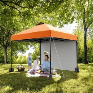 10x10ft Pop Up Canopy Tent With Sidewall,Outdoor Freestanding Sun Shelter Picnic and Camping,Instant Shade Tent With Vented Roof for Beach & Events - Includes Storage Bag,Sandbags,Stakes&Ropes(Orange)