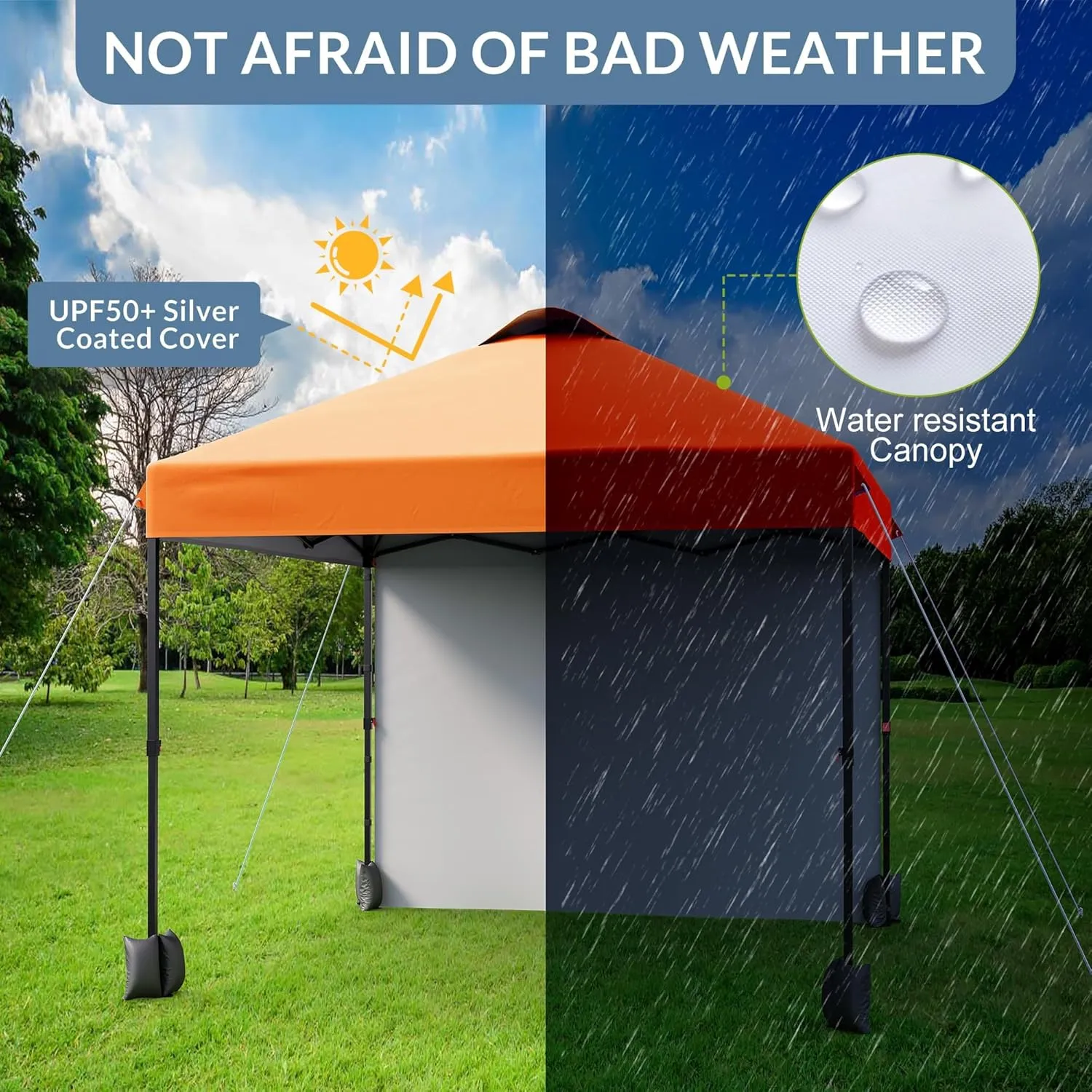 10x10ft Pop Up Canopy Tent With Sidewall,Outdoor Freestanding Sun Shelter Picnic and Camping,Instant Shade Tent With Vented Roof for Beach & Events - Includes Storage Bag,Sandbags,Stakes&Ropes(Orange)