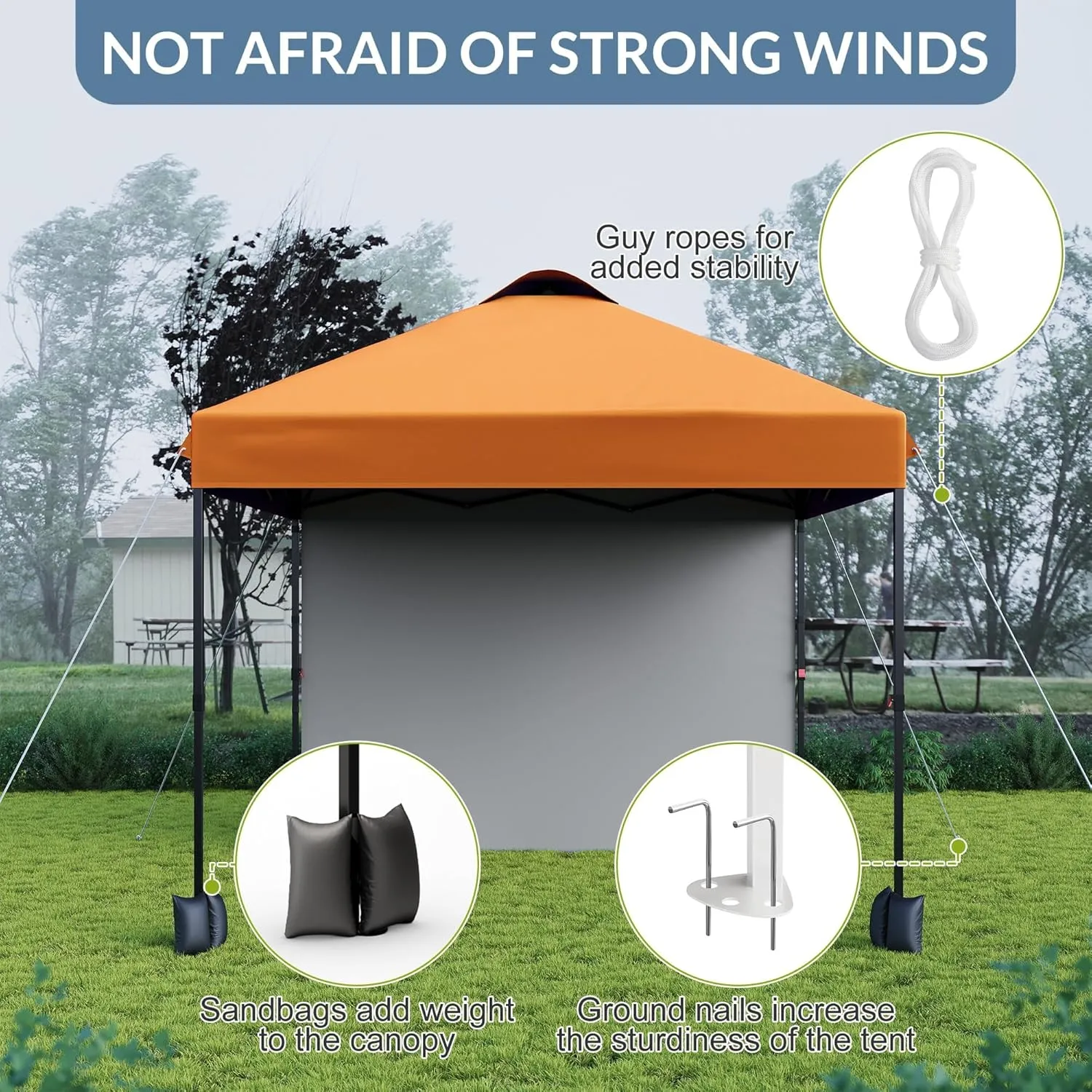 10x10ft Pop Up Canopy Tent With Sidewall,Outdoor Freestanding Sun Shelter Picnic and Camping,Instant Shade Tent With Vented Roof for Beach & Events - Includes Storage Bag,Sandbags,Stakes&Ropes(Orange)