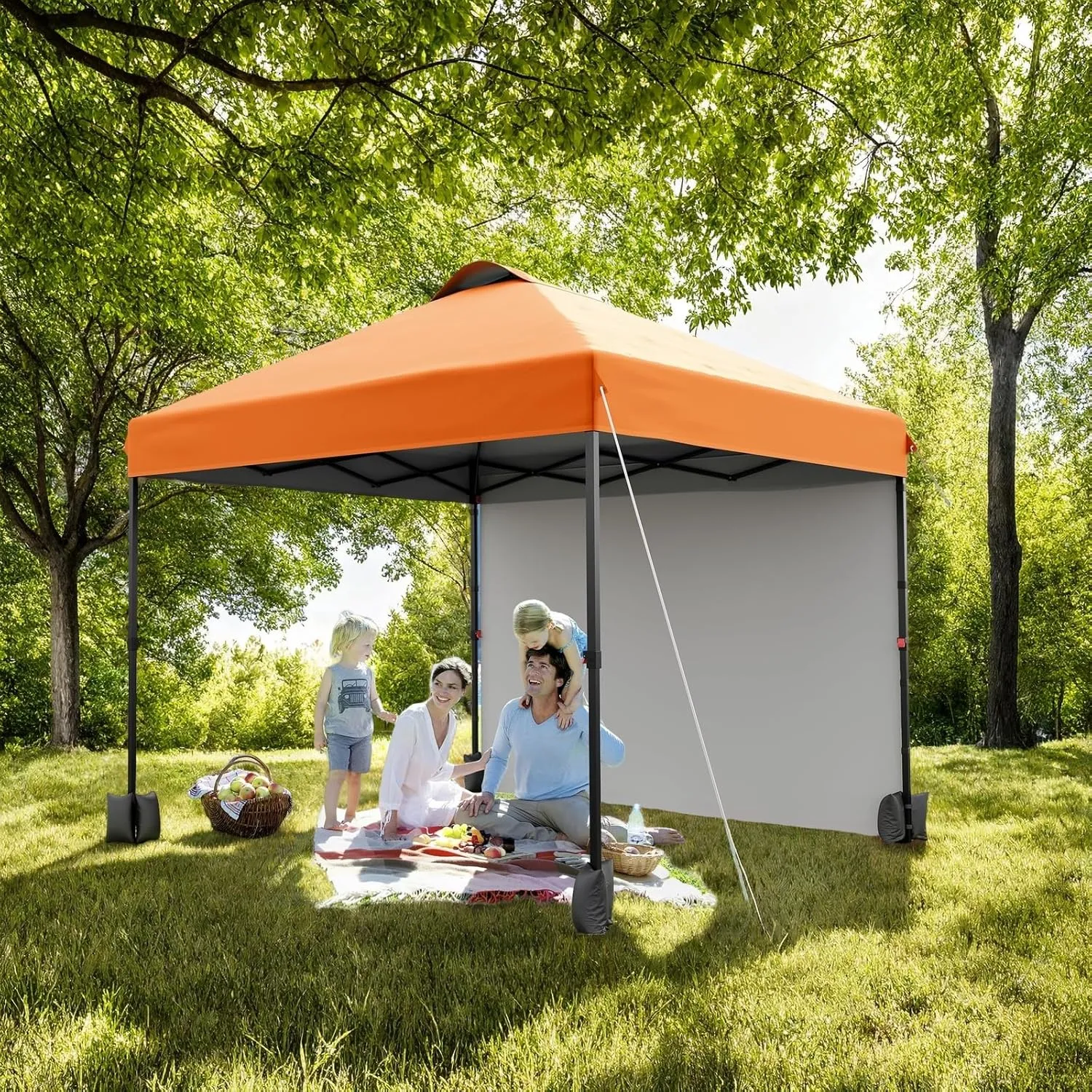 10x10ft Pop Up Canopy Tent With Sidewall,Outdoor Freestanding Sun Shelter Picnic and Camping,Instant Shade Tent With Vented Roof for Beach & Events - Includes Storage Bag,Sandbags,Stakes&Ropes(Orange)