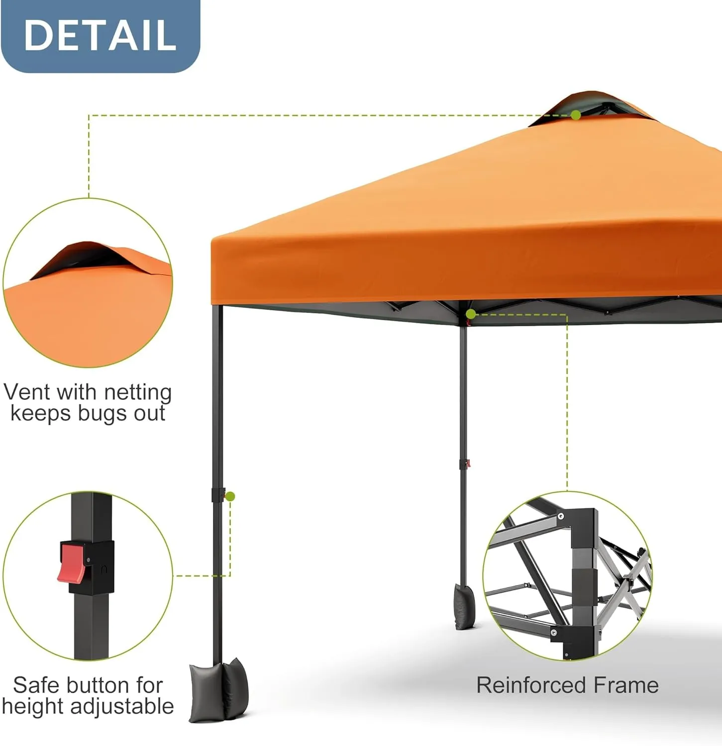 10x10ft Pop Up Canopy Tent With Sidewall,Outdoor Freestanding Sun Shelter Picnic and Camping,Instant Shade Tent With Vented Roof for Beach & Events - Includes Storage Bag,Sandbags,Stakes&Ropes(Orange)
