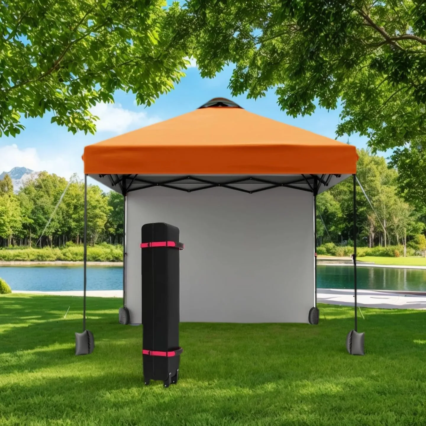 10x10ft Pop Up Canopy Tent With Sidewall,Outdoor Freestanding Sun Shelter Picnic and Camping,Instant Shade Tent With Vented Roof for Beach & Events - Includes Storage Bag,Sandbags,Stakes&Ropes(Orange)
