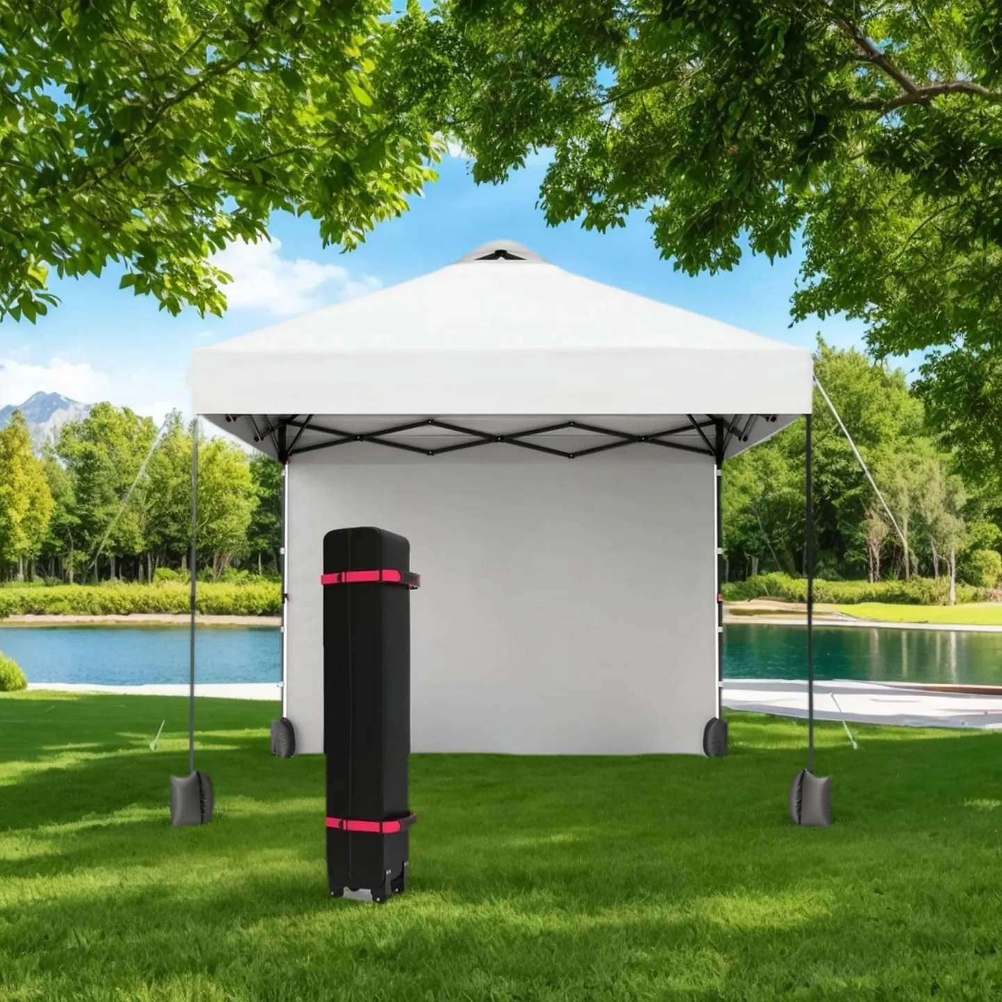 10x10ft Pop Up Canopy Tent with Sidewall,Outdoor Freestanding Sun Shelter Picnic and Camping,Instant Shade Tent with Vented Roof for Beach & Events - Includes Storage Bag,Sandbags,Stakes&Ropes（White