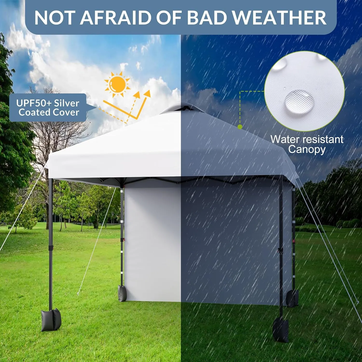 10x10ft Pop Up Canopy Tent with Sidewall,Outdoor Freestanding Sun Shelter Picnic and Camping,Instant Shade Tent with Vented Roof for Beach & Events - Includes Storage Bag,Sandbags,Stakes&Ropes（White