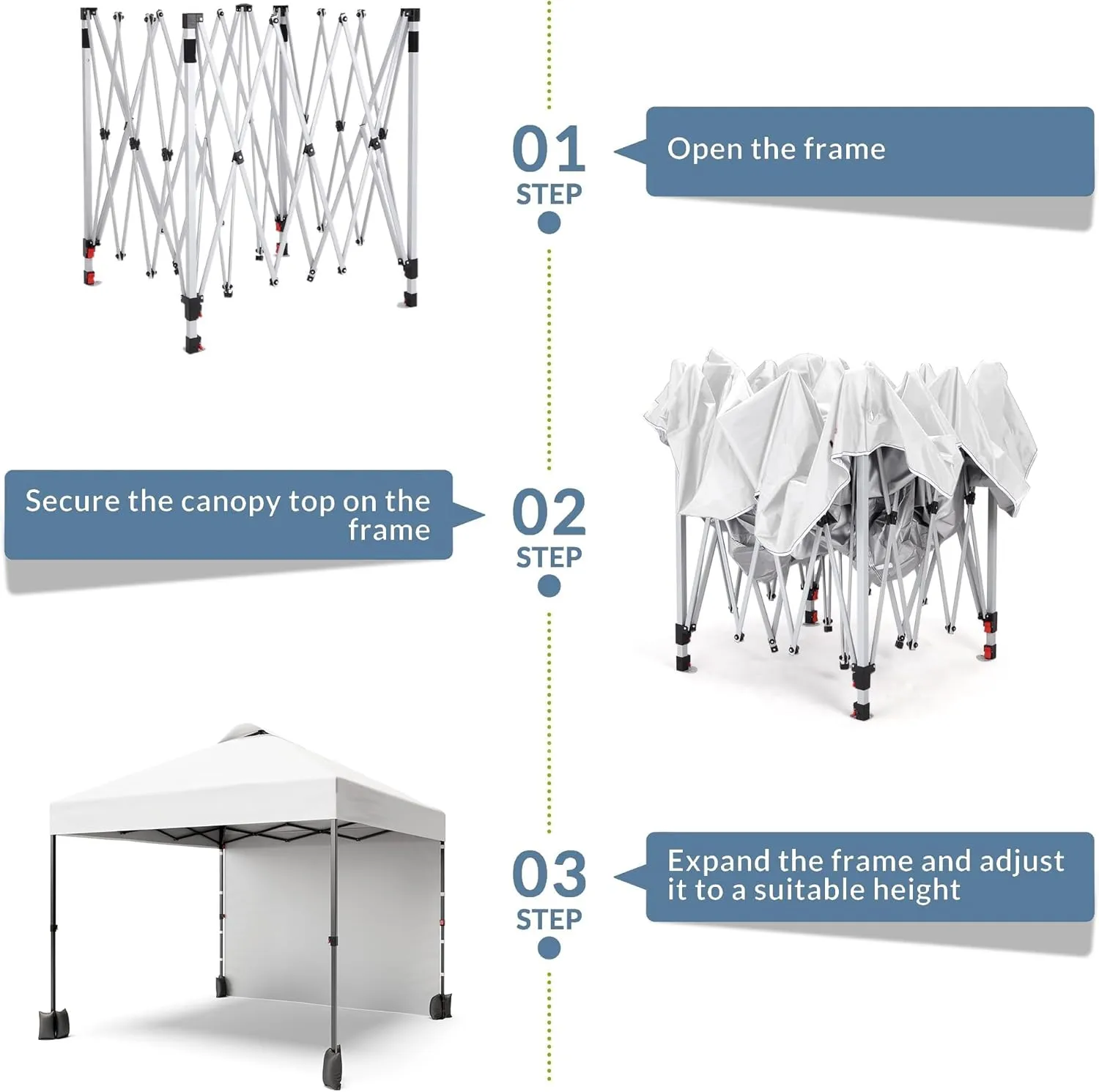 10x10ft Pop Up Canopy Tent with Sidewall,Outdoor Freestanding Sun Shelter Picnic and Camping,Instant Shade Tent with Vented Roof for Beach & Events - Includes Storage Bag,Sandbags,Stakes&Ropes（White