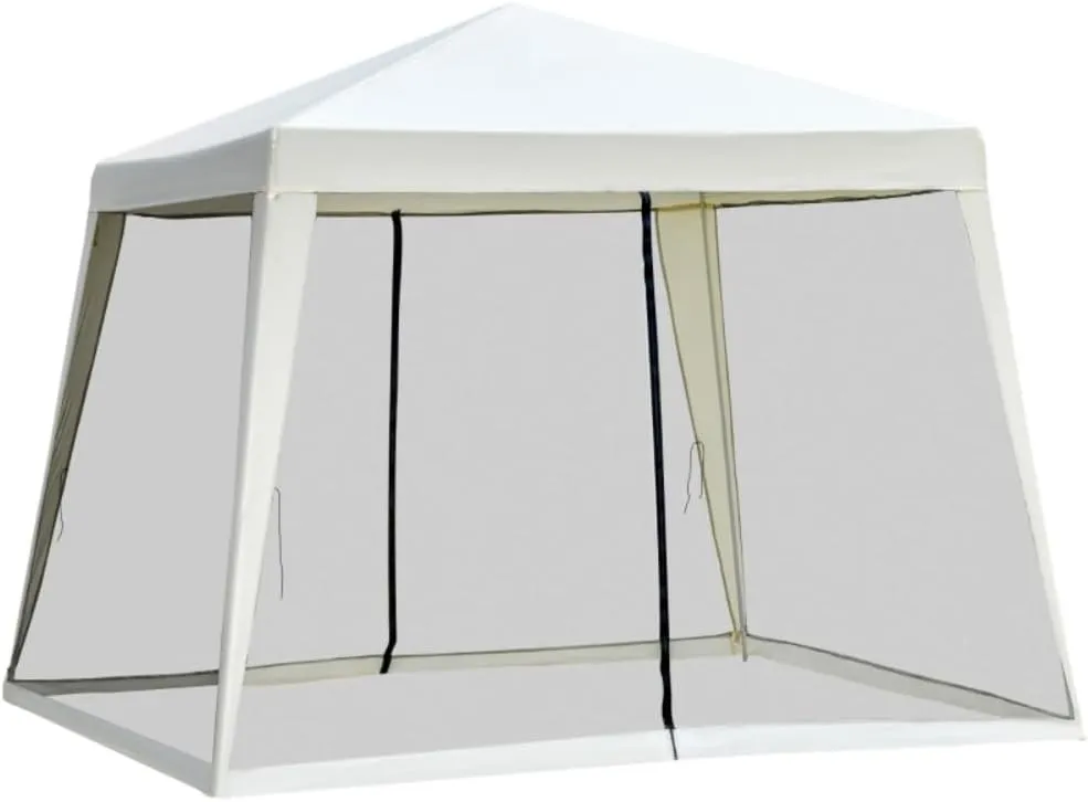 10x10ft Pop Up Gazebo Tent with Slant Legs - Beige Cathedral Roof Canopy, UV Protection & Mesh Windows, Easy Assembly for Patio Garden Backyard Events