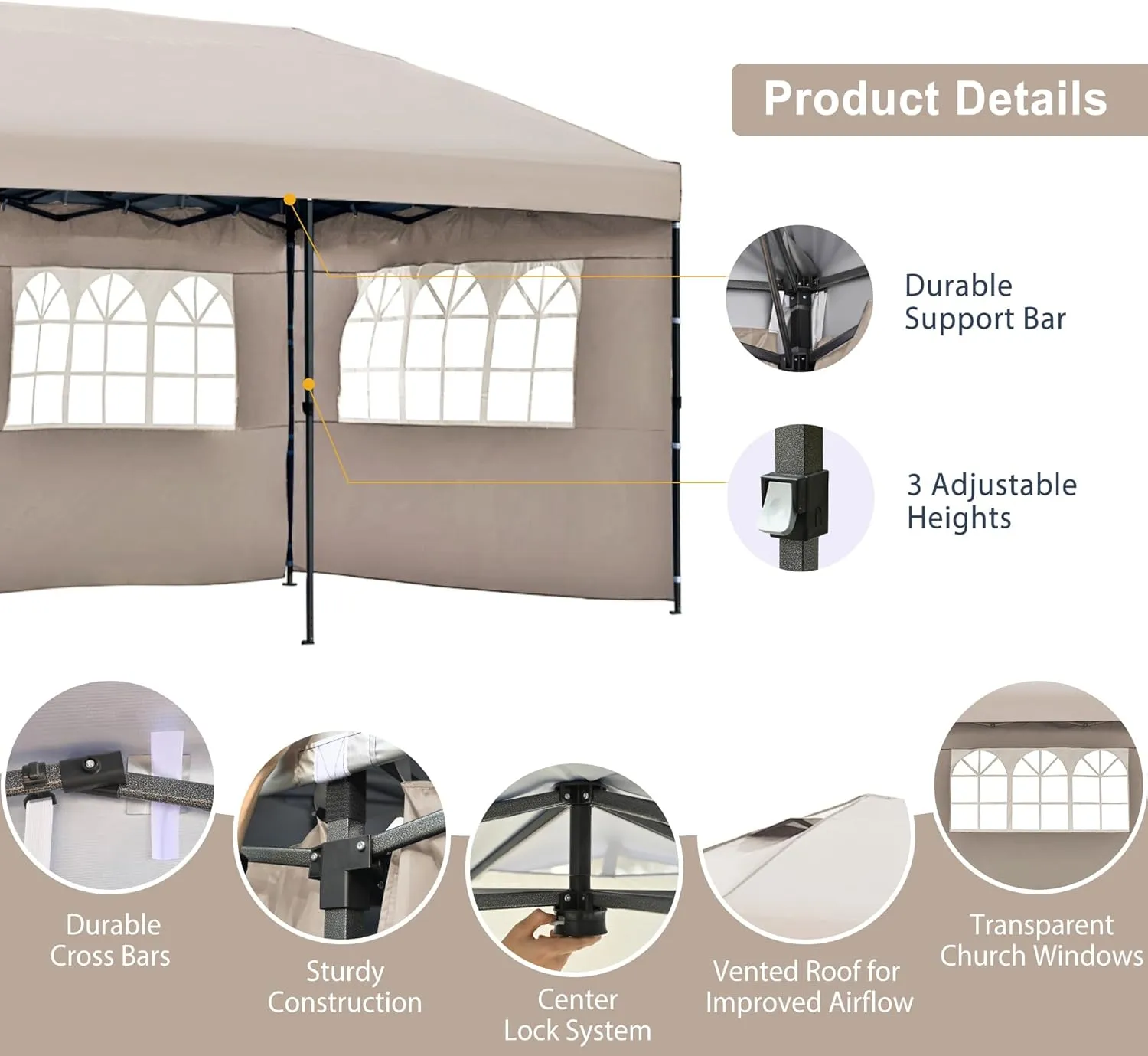 10x30 Pop Up Canopy with Sidewalls, Heavy Duty Outdoor Party Tent with Wheeled Bag, for Patio,Wedding, Backyard Khaki