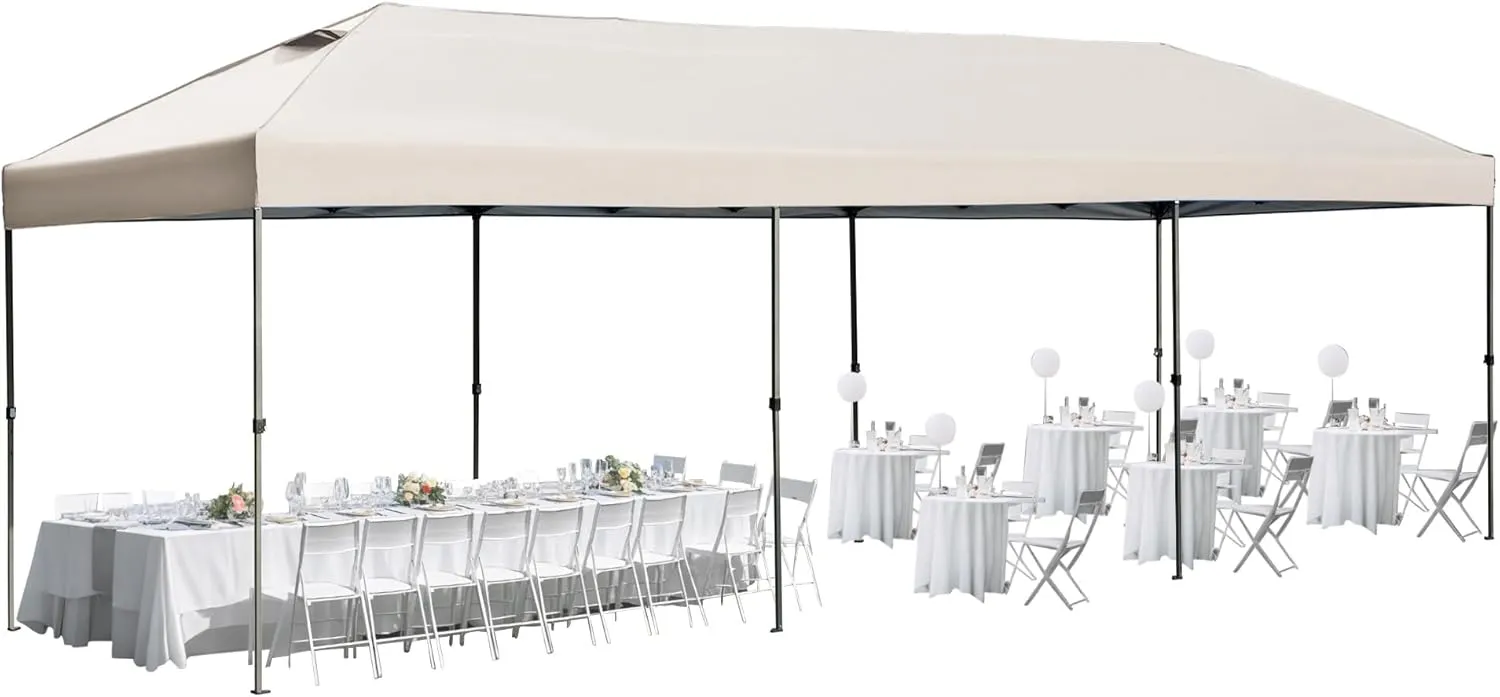 10x30 Pop Up Canopy with Sidewalls, Heavy Duty Outdoor Party Tent with Wheeled Bag, for Patio,Wedding, Backyard Khaki