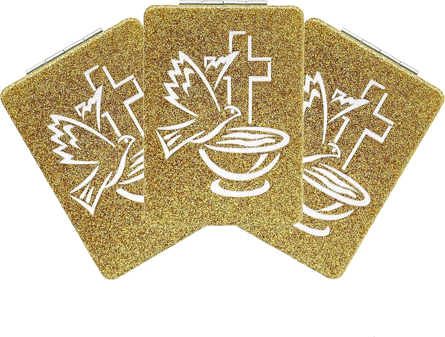 12 Pcs Baptism Holy Spirit Gold Compact Mirror Square Glitter Pu Leather Makeup Mirror Recuerdos De Bautizo First Communion Birthday Shower Memories Gifts Party Favors (Gold)
