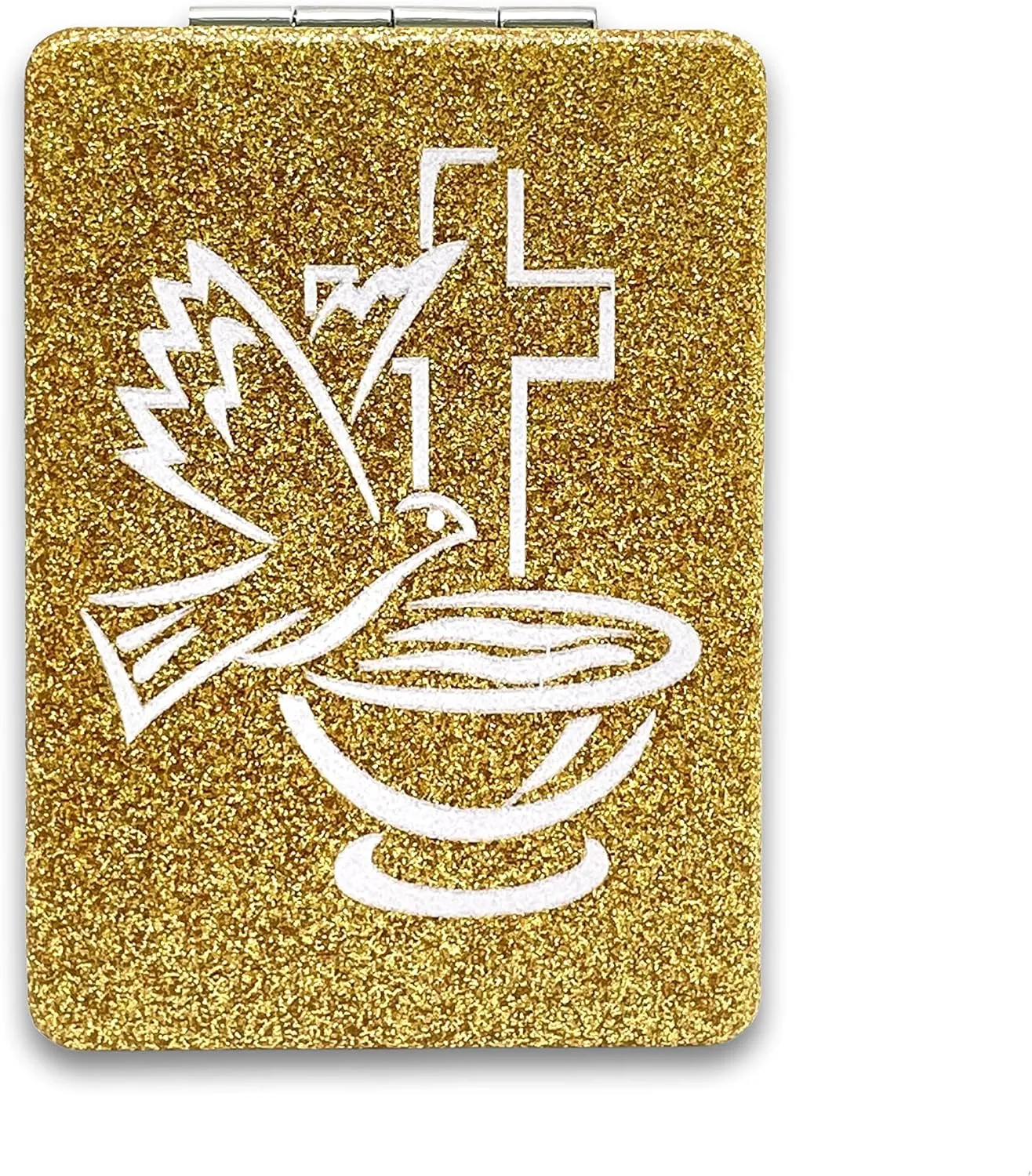 12 Pcs Baptism Holy Spirit Gold Compact Mirror Square Glitter Pu Leather Makeup Mirror Recuerdos De Bautizo First Communion Birthday Shower Memories Gifts Party Favors (Gold)