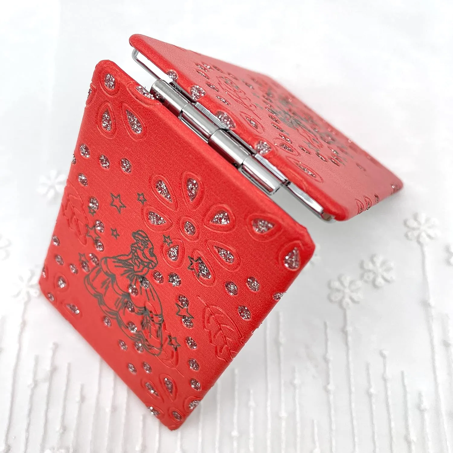 12 Pcs Sweet 15 Quinceanera Bling Compact Mirror Square Pu Leather Makeup Mirror Recuerdos De Bautizo First Communion Mis Años for Party Favors (Red)