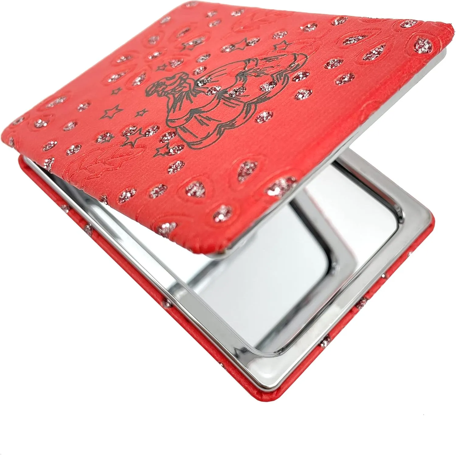 12 Pcs Sweet 15 Quinceanera Bling Compact Mirror Square Pu Leather Makeup Mirror Recuerdos De Bautizo First Communion Mis Años for Party Favors (Red)