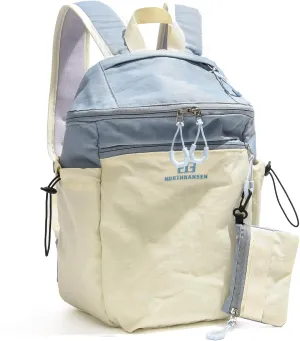 13L Casual Daypack Backpacks, Small Travel Backpack for Men Women, Outdoor Rucking Backpack with Small Pouch, Beige & Blue