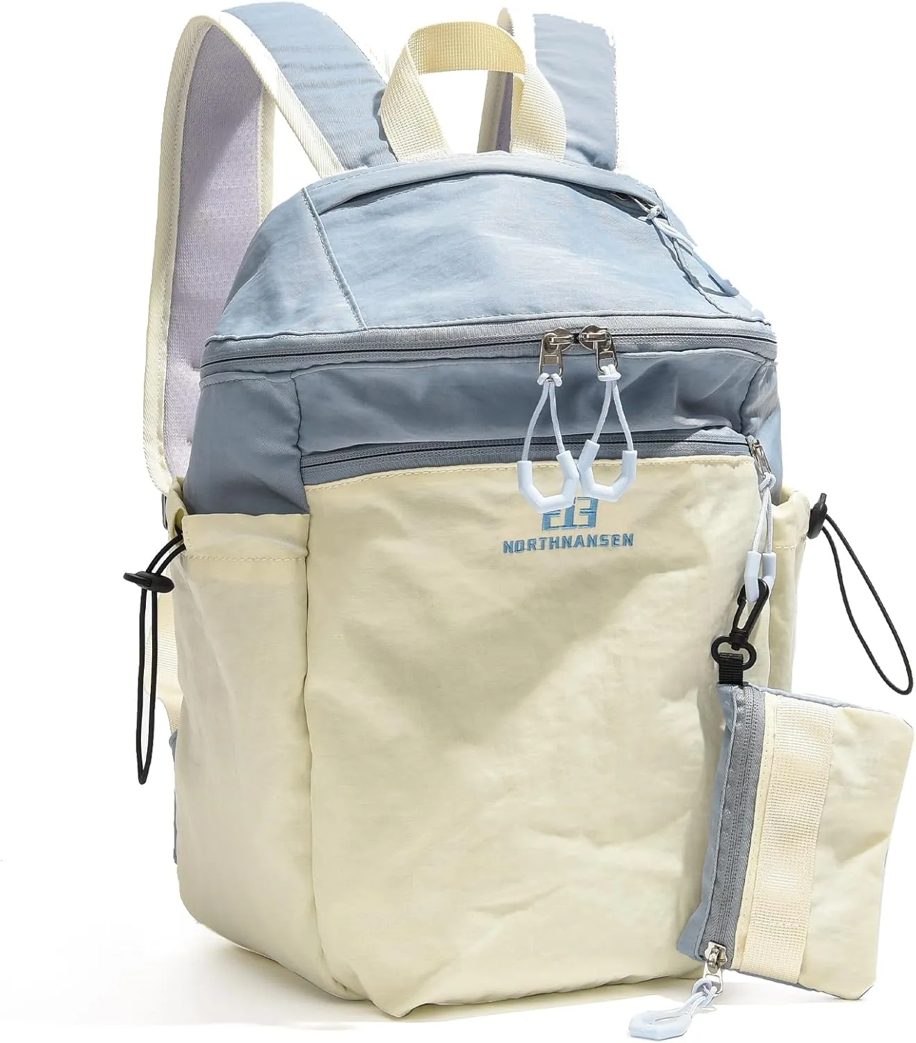 13L Casual Daypack Backpacks, Small Travel Backpack for Men Women, Outdoor Rucking Backpack with Small Pouch, Beige & Blue