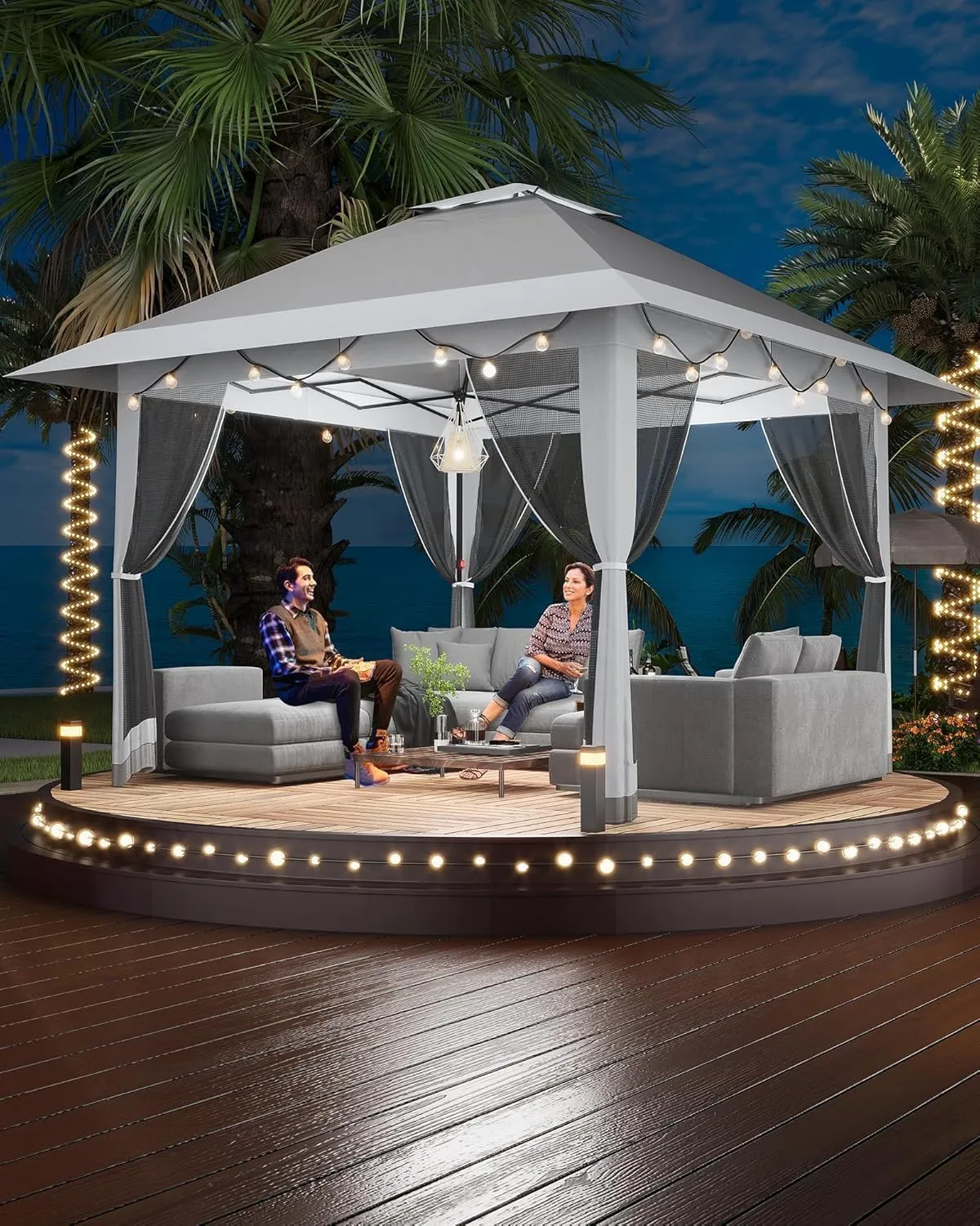 13x13FT Pop-Up Gazebo, Instant Canopy Gazebo with Mosquito Net & Double Roof, Adjustable Height Canopy Tent, UV-Resistant Outdoor Shelter for Patio, Backyard, Garden, and Camping