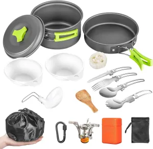 16pcs Camping Cookware Mess Kit Non-Stick Cooking Folding Knife and Fork for Backpacking Outdoor Camping Hiking Picnic