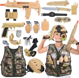 17 PCS Kids Army Costume, Military Soldier Dress up Role Play, Combat Marines for Halloween with Camouflage Vest, Helmet and Accessories for Kids Boys 3 