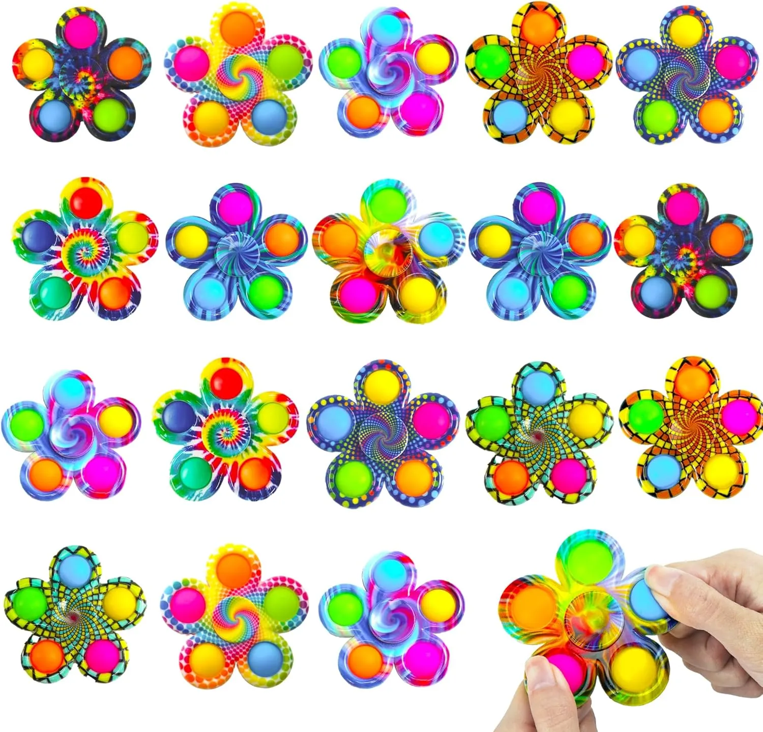 18 PCS Fidget Spinner Toys Bulk for Kids, Pop Fidget Toy Party Favor Travel Activities Anxiety Stress Relief Toy, ADHD Autism Product Stocking Stuffer for Teen Adults Birthday Gift Classroom Prize