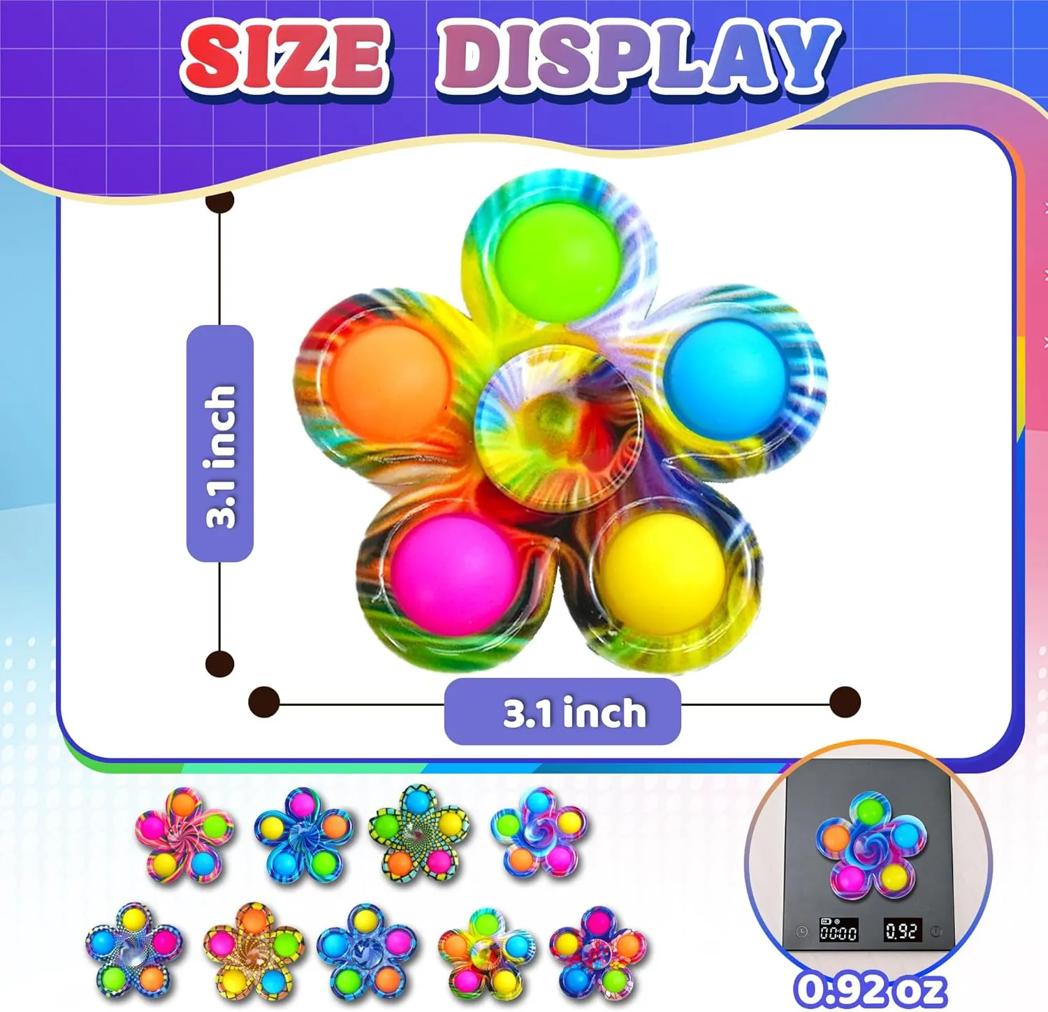 18 PCS Fidget Spinner Toys Bulk for Kids, Pop Fidget Toy Party Favor Travel Activities Anxiety Stress Relief Toy, ADHD Autism Product Stocking Stuffer for Teen Adults Birthday Gift Classroom Prize