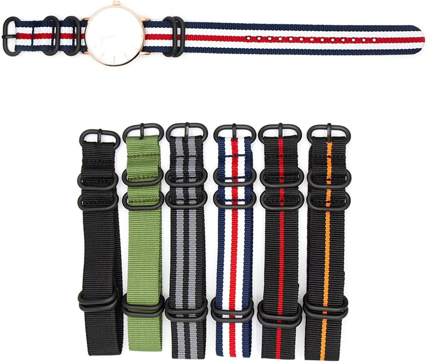 18/20/22/24mm Military Sport Style Wear-resistant Skin Friendly Canvas Watch Strap Black Ring Buckle Nylon Watchband Replacement
