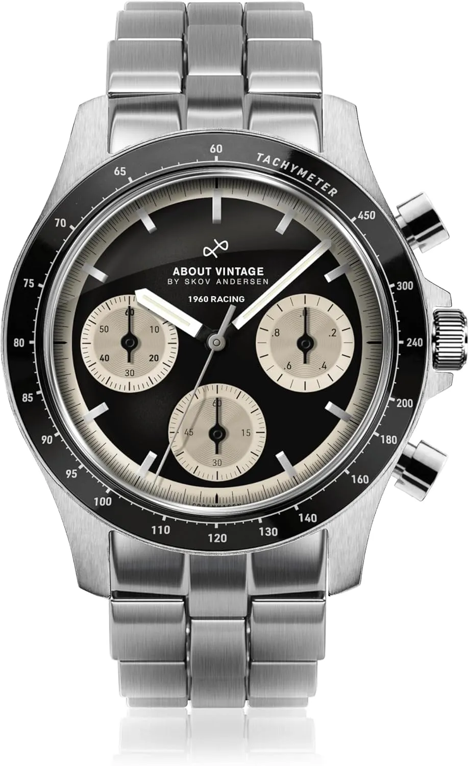 1960 Racing Chronograph Watch for Men - Steel Mens Watch - 316L Stainless Steel, Analog, Quartz, 10 ATM Waterproof Men Watches - Round Sapphire Crystal Dial Men Watch (Steel/Black Off White)